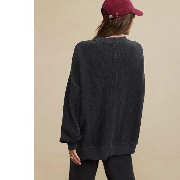 Aerie Big Chill Textured Crew Sweatshirt Smoke Grey M - Picture 2 of 2